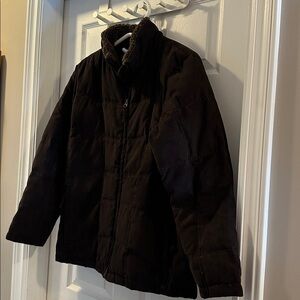 L.L. BEAN Brown Quilted Goose Down Jacket with Sherpa Collar, Women’s Sz Lg